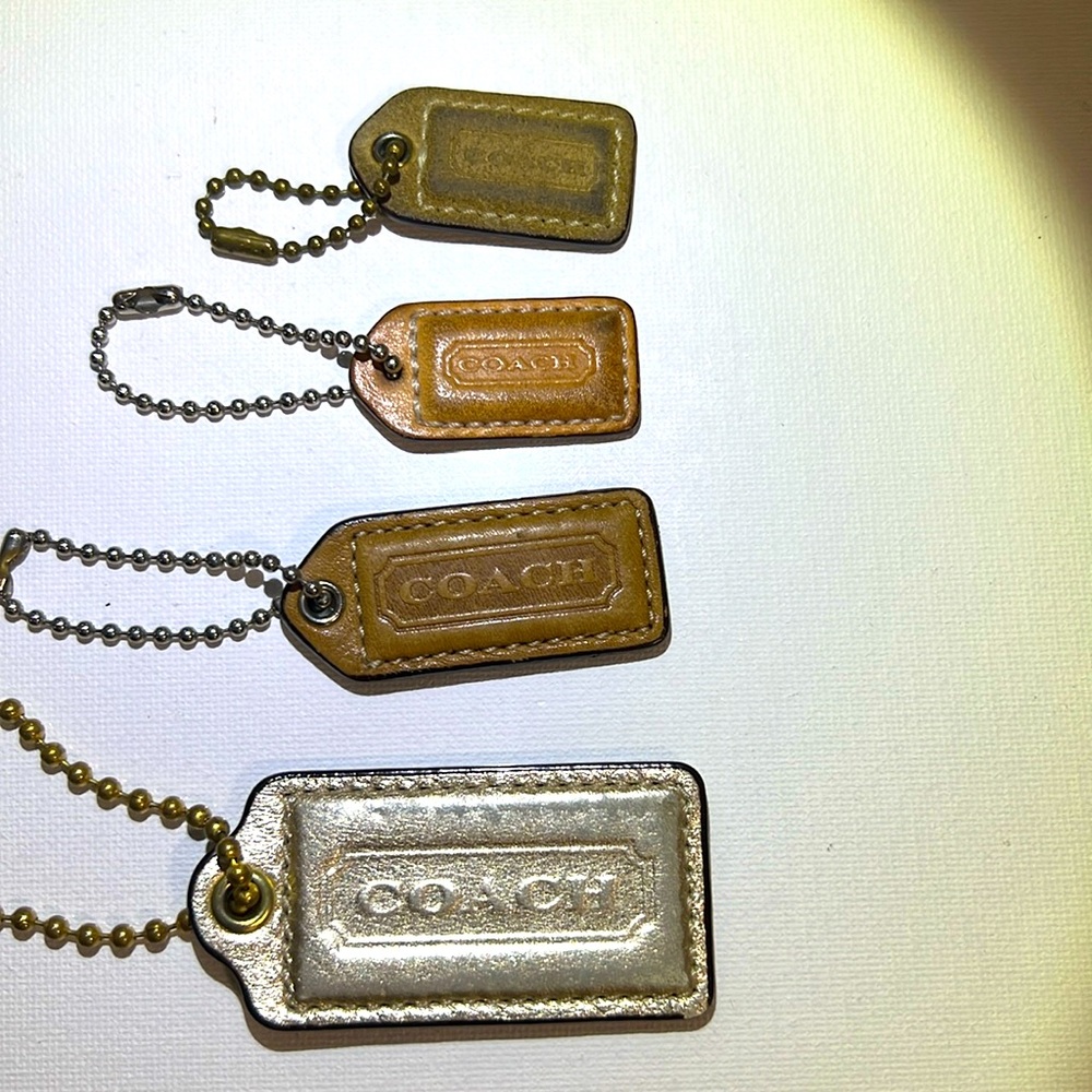 Coach Leather Bundle Lot 4 Hang Tags Bag Tags Brown, Tan, Gold Metallic